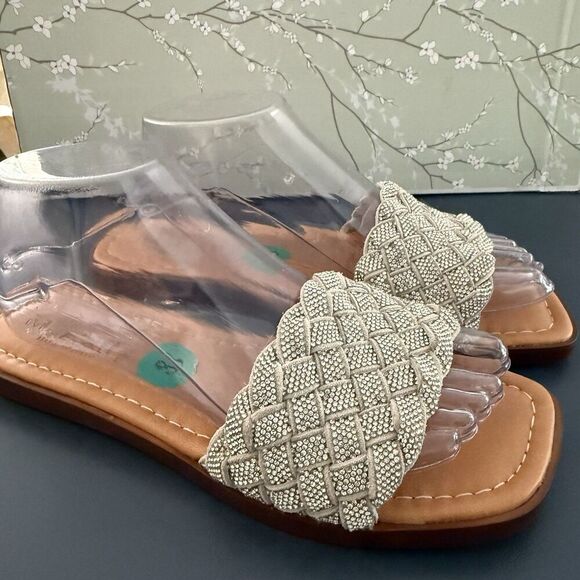 Mariella Beaded Braided Leather Slide Sandals Made In Italy •Size 8 New - Picture 3 of 7